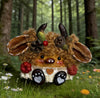 Golden Curl Pod Horn Bull Handmade Pod Doll — Single-Sided Wildflower Meadow Edition