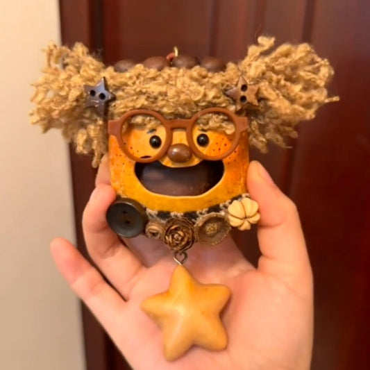 Spectacled Professor Handmade Pod Doll — Open-Mouth Woodland Scholar Edition