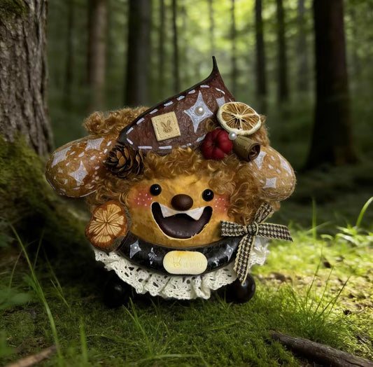 Citrus Wizard Bear Handmade Pod Doll — Open-Mouth Enchanted Cottage Edition