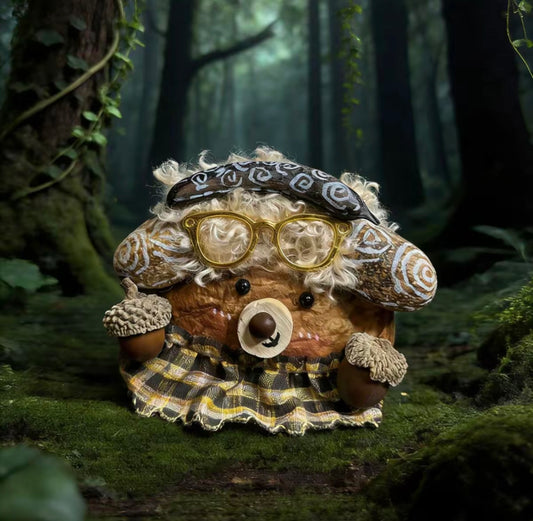 Acorn Scholar Bear Handmade Pod Doll — Single-Sided Dark Forest Wisdom Edition
