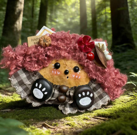 Birthday Bear Handmade Pod Doll — Single-Sided Happy Birthday Forest Edition