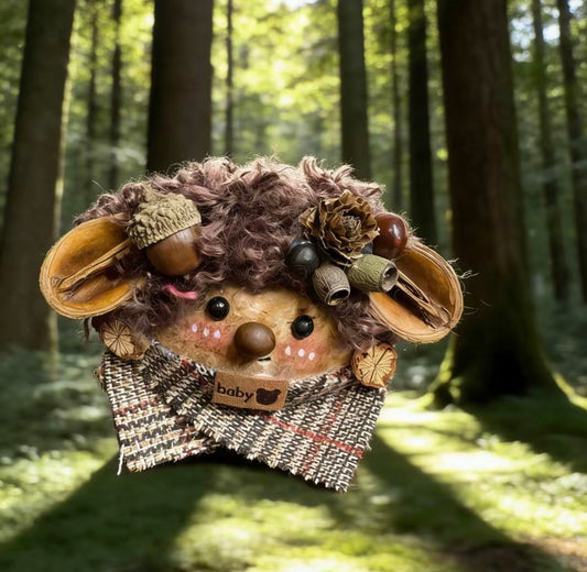 Baby Forest Bear Handmade Pod Doll — Single-Sided Woodland Harvest Edition