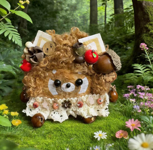 Apple Harvest Bear Handmade Pod Doll — Single-Sided Wildflower Abundance Edition