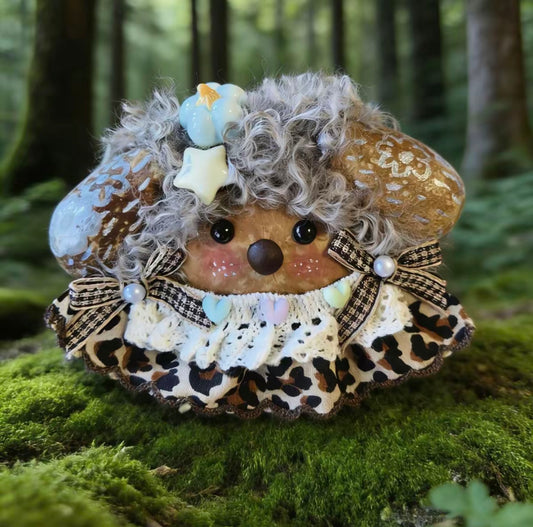Leopard Lace Bear Handmade Pod Doll — Single-Sided Moonlit Forest Edition
