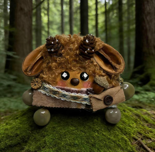 Pine Cone Pup Handmade Pod Doll — Single-Sided Mossy Forest Edition