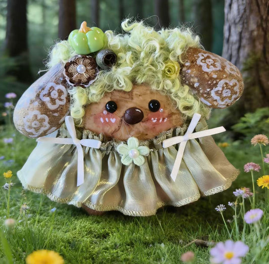 Forest Sprite Bear Handmade Pod Doll — Single-Sided Enchanted Meadow Edition