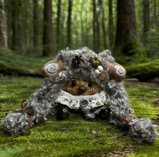 Silver Log Arm Creature Handmade Pod Doll — Single-Sided Mossy Forest Oddity Edition