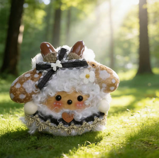 Polka Dot Mushroom Lamb Handmade Pod Doll — Single-Sided Sunlit Meadow Edition