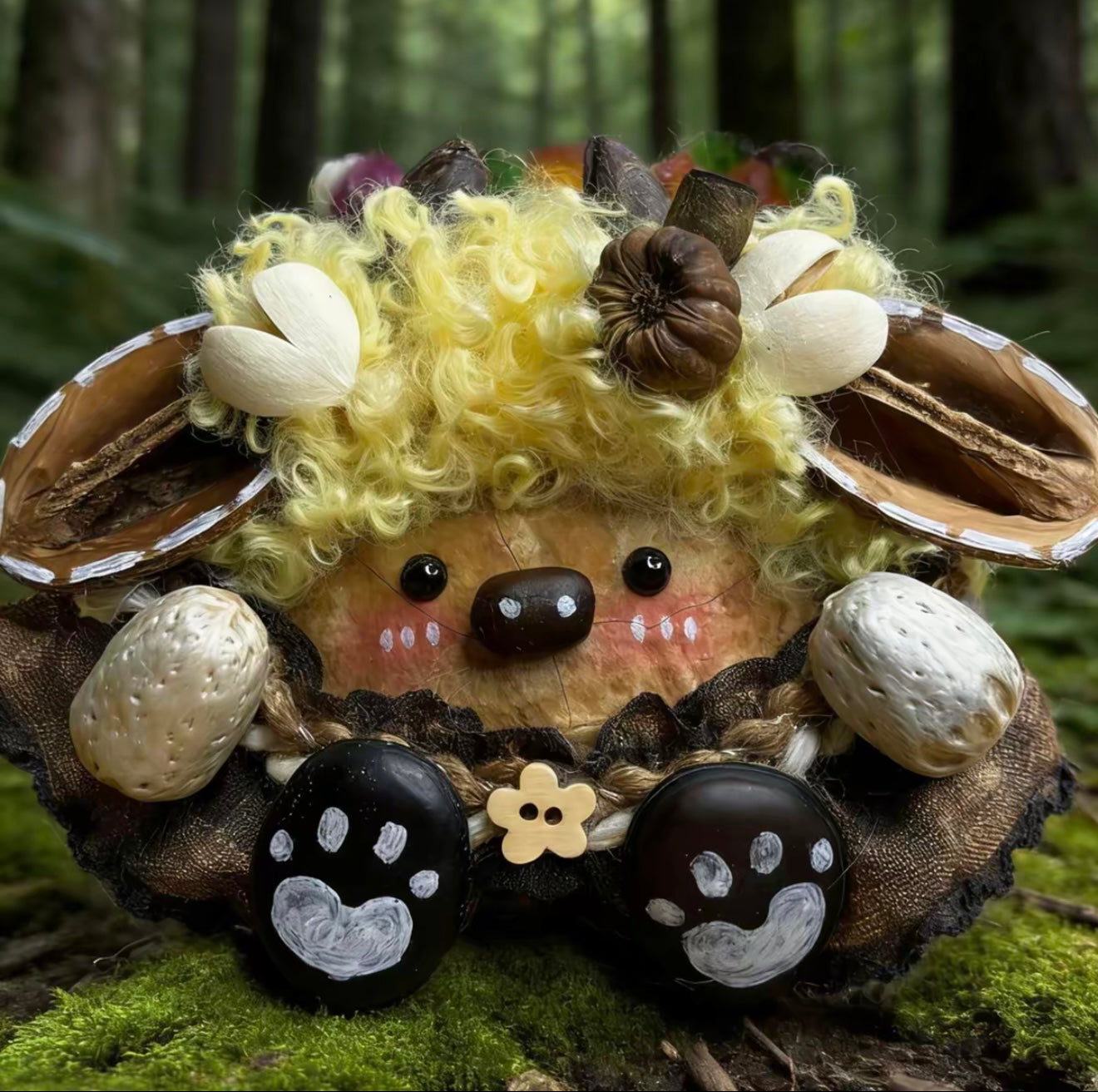 shell ear lemon hedgehog handmade pod doll — single-sided forest harvest edition