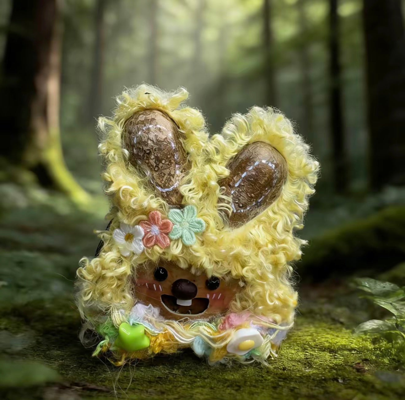 chestnut ear lemon bunny handmade pod doll — open-mouth spring meadow edition