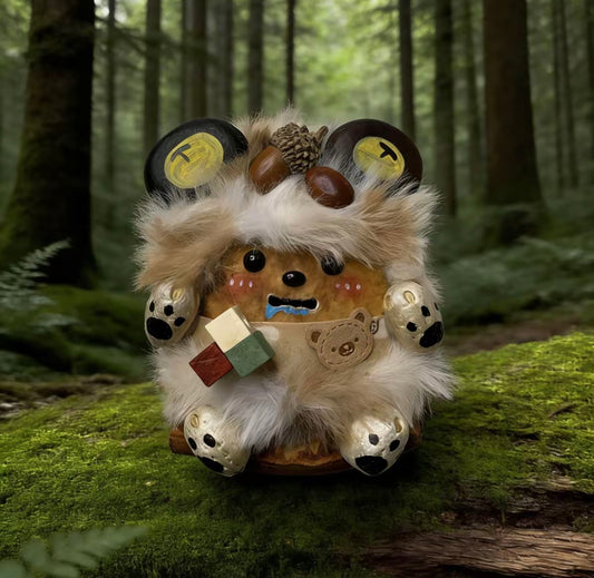 Rune Beast Bear Handmade Pod Doll — Open-Mouth Wild Forest Guardian Edition