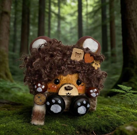 Mushroom Ear Brownie Bear Handmade Pod Doll — Single-Sided Forest Floor Edition