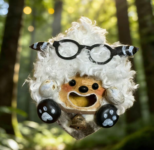 Big Specs Grin Creature Handmade Pod Doll — Open-Mouth Sunshine Forest Edition