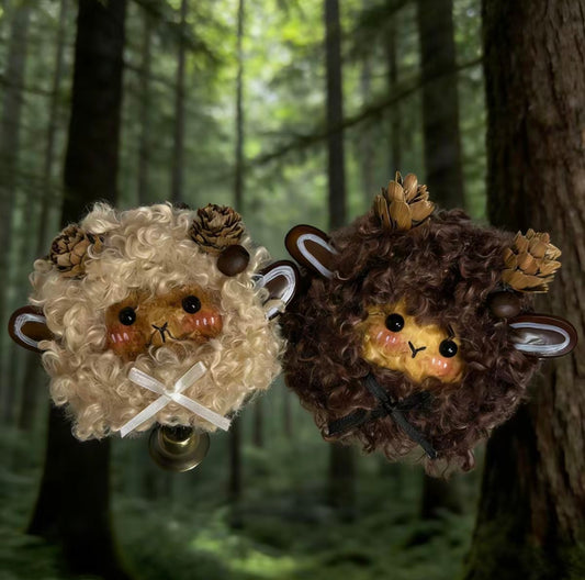 Pine Cone Lamb Twins Handmade Pod Doll — Double-Sided Cream & Chocolate Forest Edition