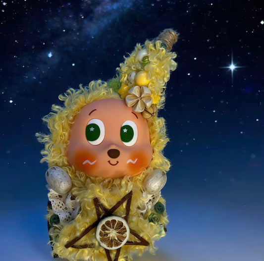 Star Gaze Lemon Wizard Handmade Pod Doll — Open-Mouth Celestial Night Edition
