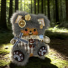 Grey Plaid Bear Mushroom Cup Handmade Pod Doll — Open-Mouth Cosy Forest Edition