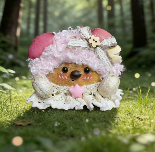 Pink Mushroom Bear Handmade Pod Doll — Single-Sided Dreamy Forest Edition
