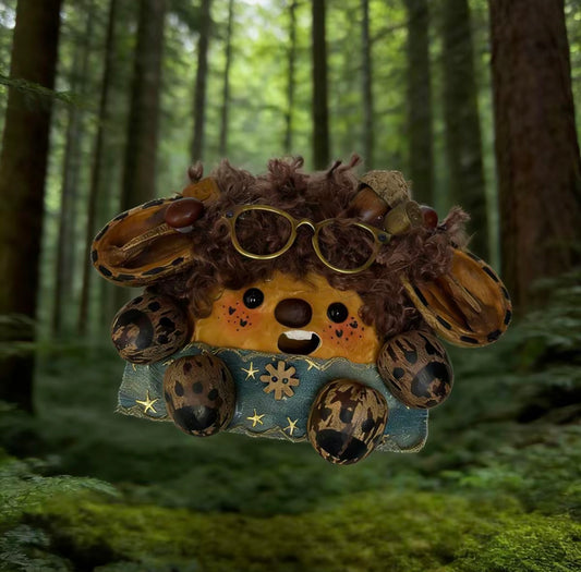 Leopard Egg Gold Specs Handmade Pod Doll — Open-Mouth Starry Forest Oddity Edition