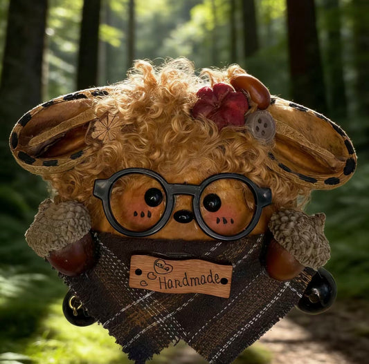 Leopard Pod Ear Scholar Bear Handmade Pod Doll — Single-Sided Woodland Academia Edition