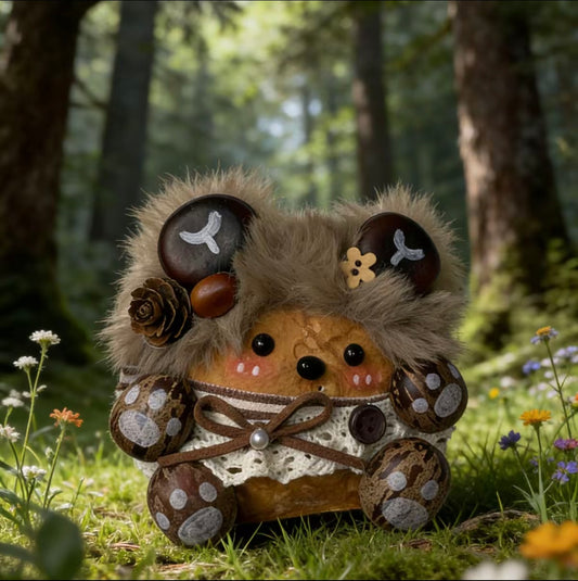 Polka Dot Egg Bear Handmade Pod Doll — Open-Mouth Wildflower Meadow Edition