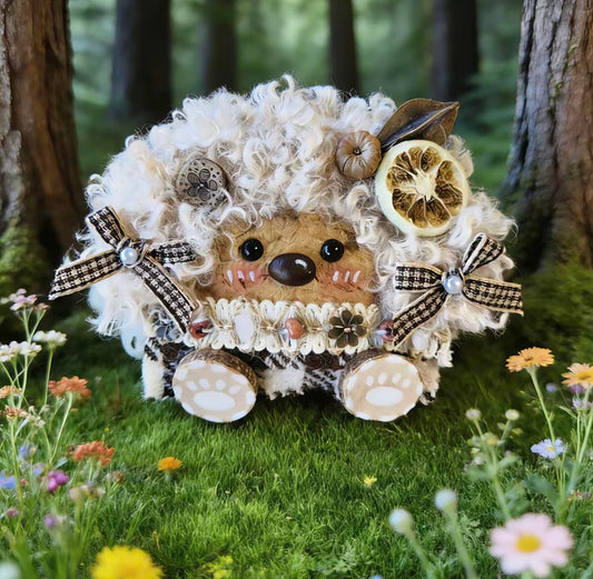 Citrus Hedgehog Handmade Pod Doll — Single-Sided Wildflower Cottage Edition