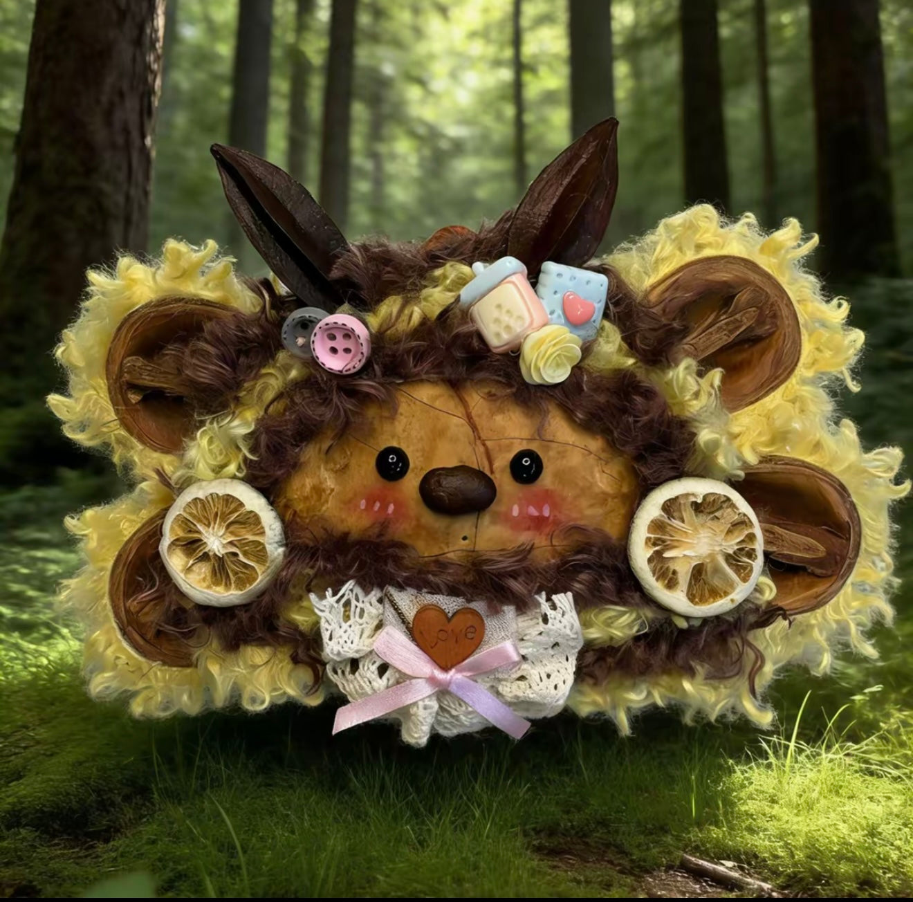 lemon brown pod ear love bunny handmade pod doll — single-sided sweet forest edition