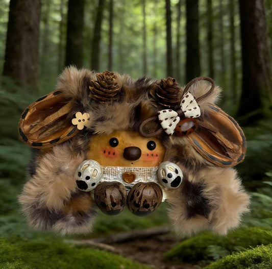 Pine Cone Bell Bear Handmade Pod Doll — Open-Mouth Wild Forest Edition
