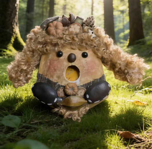 Curly Forager Handmade Pod Doll — Open-Mouth Sunlit Forest Edition