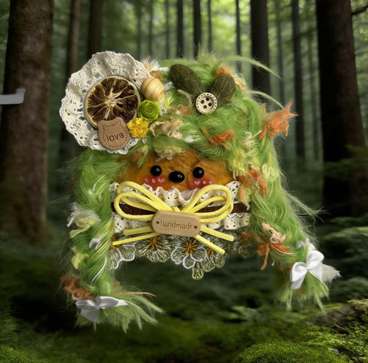 Moss Green Lemon Lace Forest Sprite Handmade Pod Doll — Single-Sided Enchanted Moss Edition