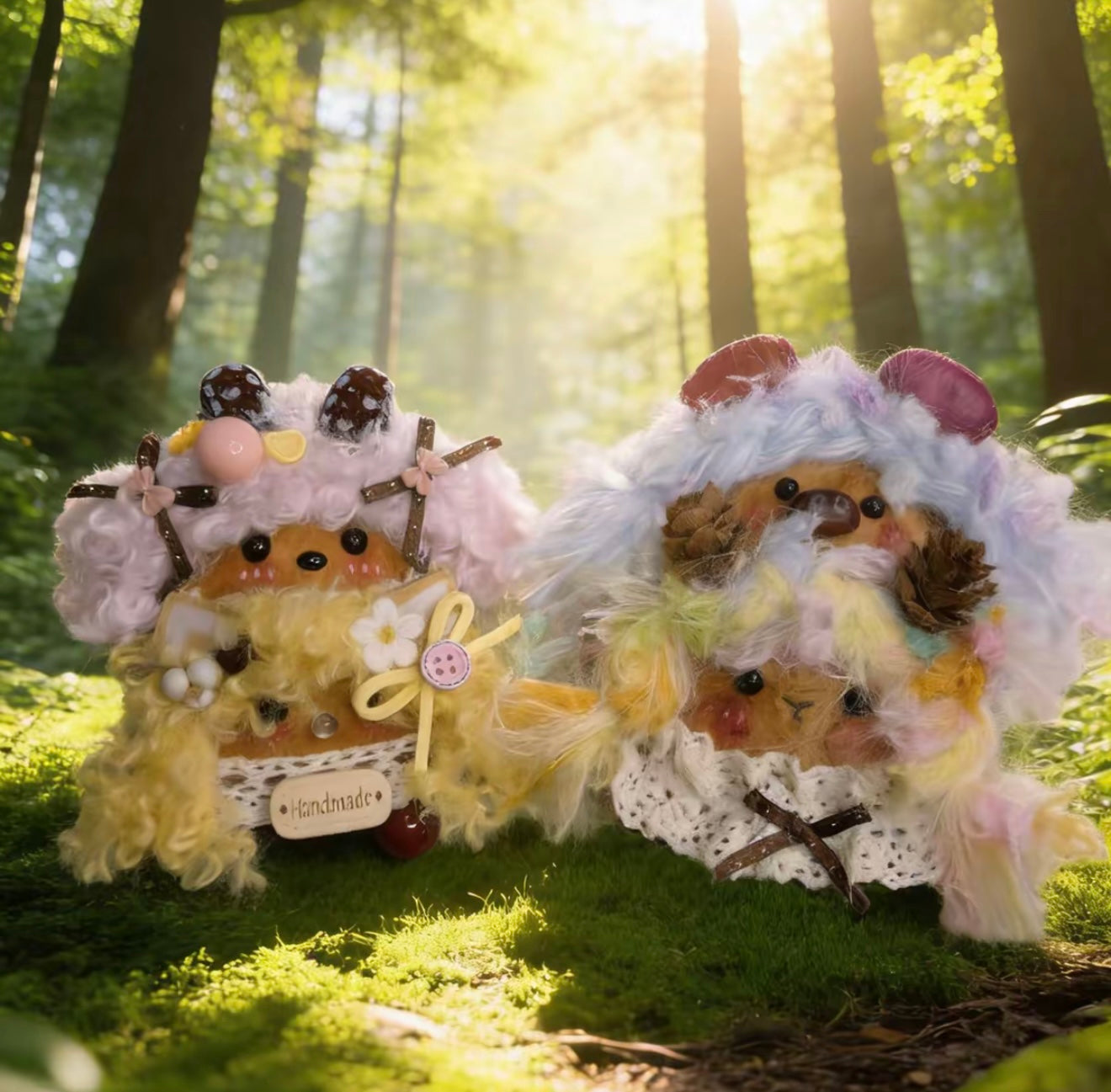 rainbow forest spirit twins handmade pod doll — double-sided sunlit dreamland edition