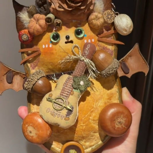 Devil Cat Guitarist Handmade Pod Doll — Autumn Harvest Dark Whimsy Edition