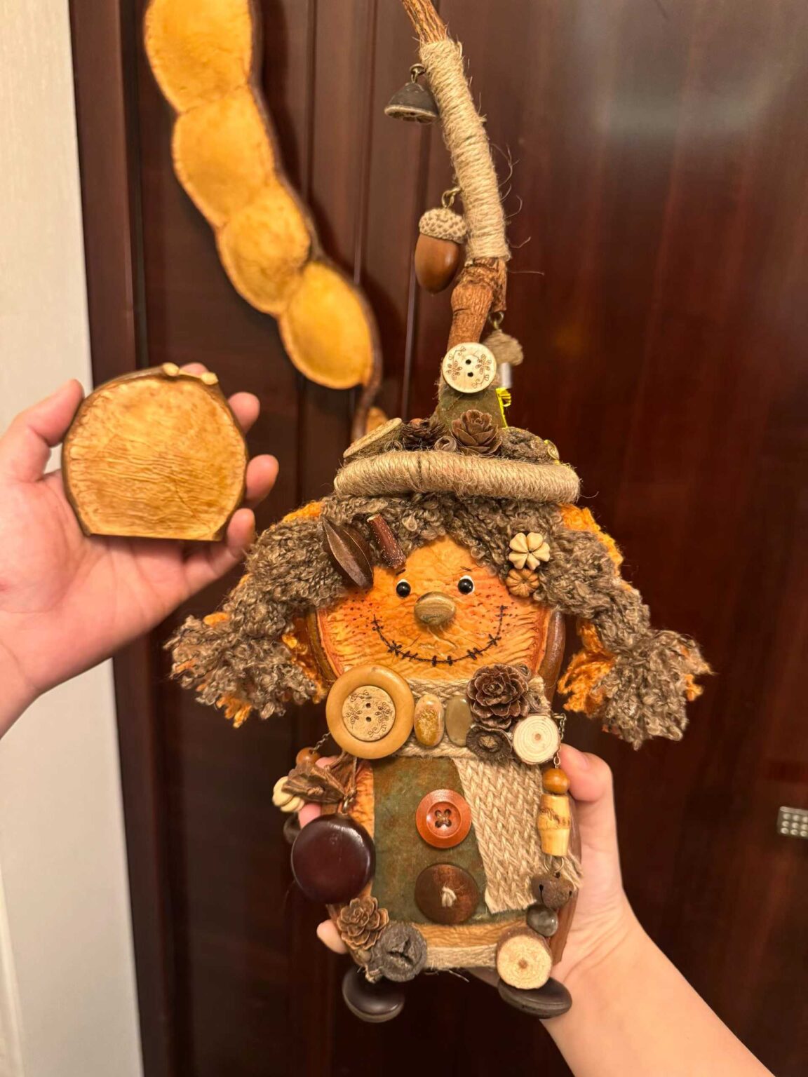 wizard scarecrow handmade pod doll — double-sided open-mouth edition