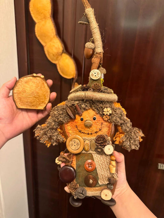 Wizard Scarecrow Handmade Pod Doll — Double-Sided Open-Mouth Edition