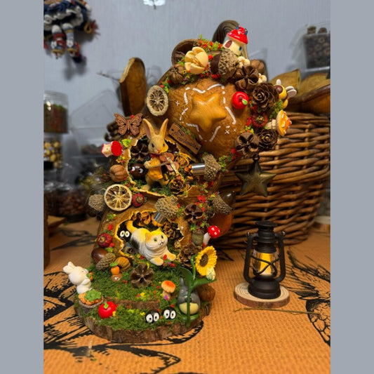 Forest Bear & Bunny Handmade Pod Doll — Double-Sided Open-Mouth Limited Edition