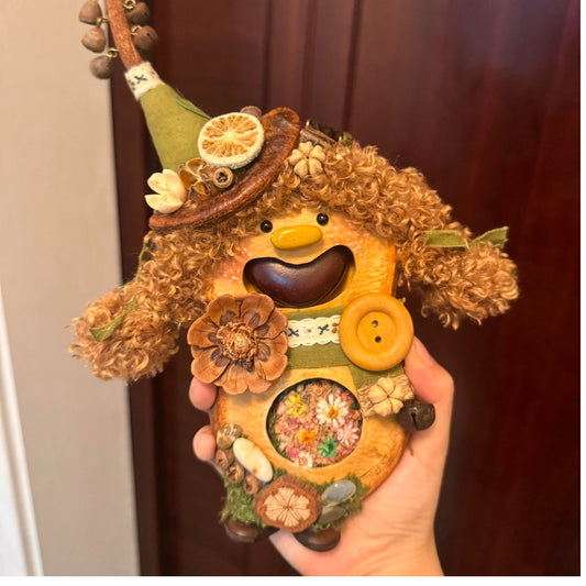 Wizard Bear Handmade Pod Doll — Open-Mouth Enchanted Garden Edition