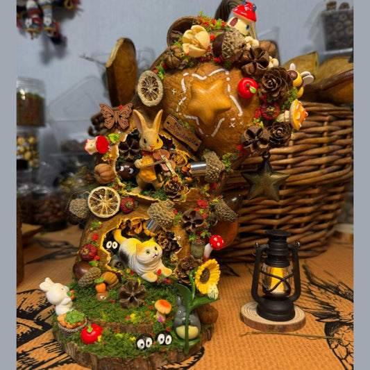 Forest Bear & Bunny Handmade Pod Doll — Double-Sided Open-Mouth Limited Edition