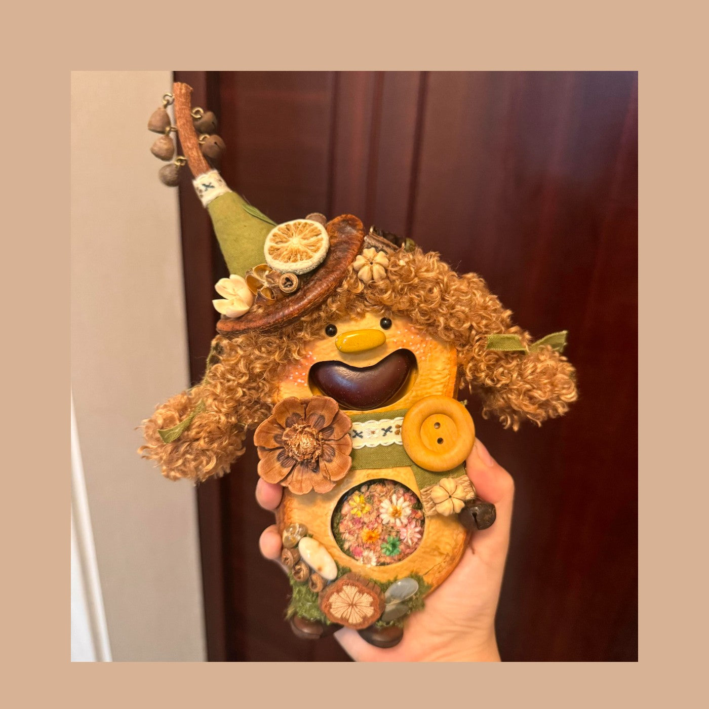 wizard bear handmade pod doll — open-mouth enchanted garden edition