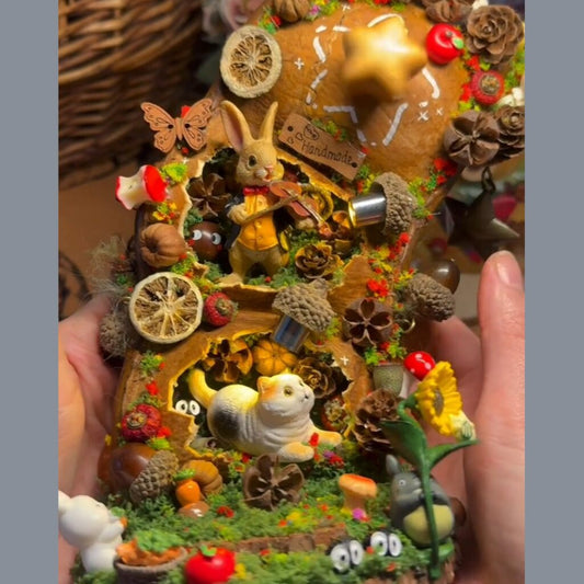 Forest Bear & Bunny Handmade Pod Doll — Double-Sided Open-Mouth Limited Edition