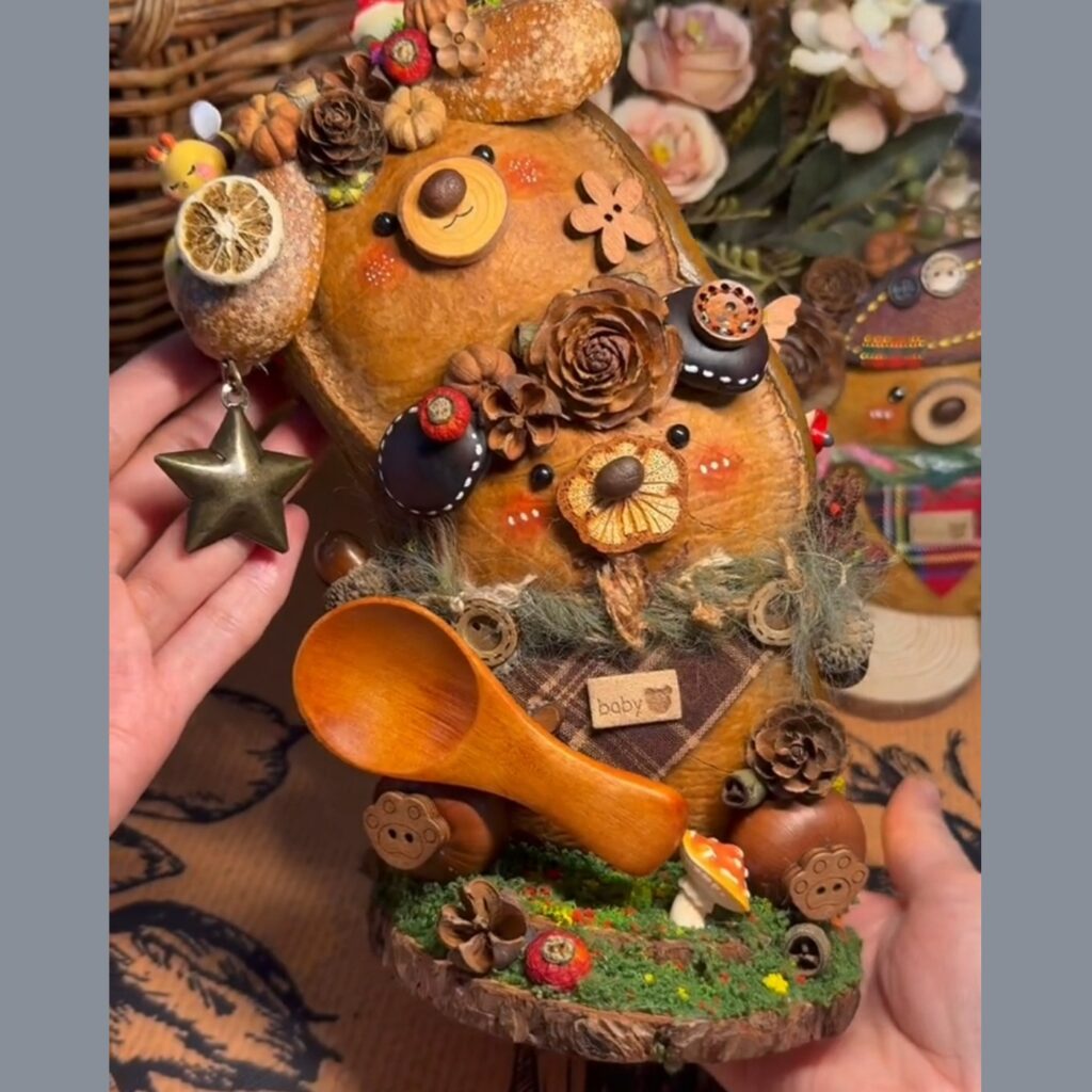 forest bear & bunny handmade pod doll — double-sided open-mouth limited edition