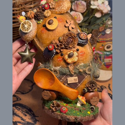 Forest Bear & Bunny Handmade Pod Doll — Double-Sided Open-Mouth Limited Edition