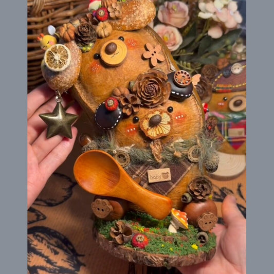 Forest Bear & Bunny Handmade Pod Doll — Double-Sided Open-Mouth Limited Edition