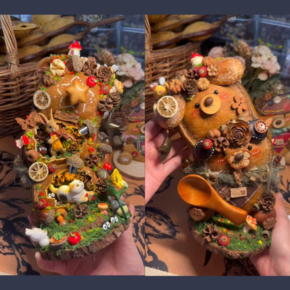 Forest Bear & Bunny Handmade Pod Doll — Double-Sided Open-Mouth Limited Edition