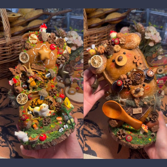 Forest Bear & Bunny Handmade Pod Doll — Double-Sided Open-Mouth Limited Edition