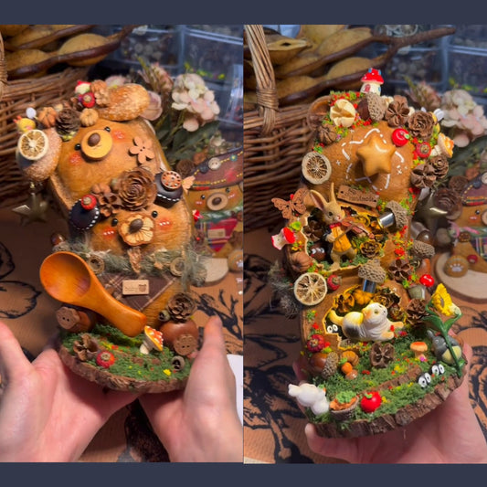 Forest Bear & Bunny Handmade Pod Doll — Double-Sided Open-Mouth Limited Edition