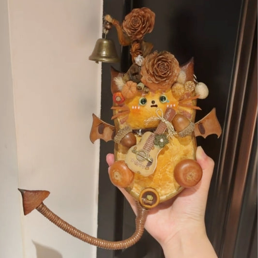 Devil Cat Guitarist Handmade Pod Doll — Autumn Harvest Dark Whimsy Edition